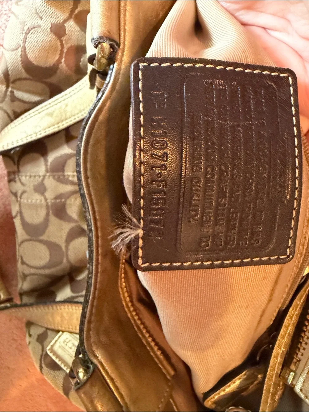 Coach Brown Signature Canvas Shoulder Bag with Metallic Trim